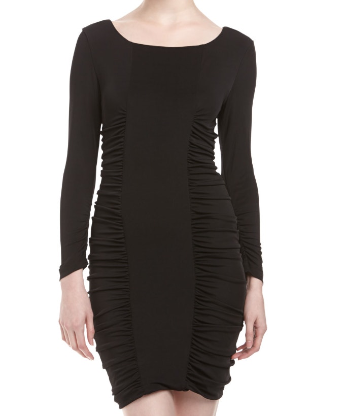 Bcbgmaxazria Janeeva Ruched Bodycon Dress Black Long Sleeve Size M Stretch